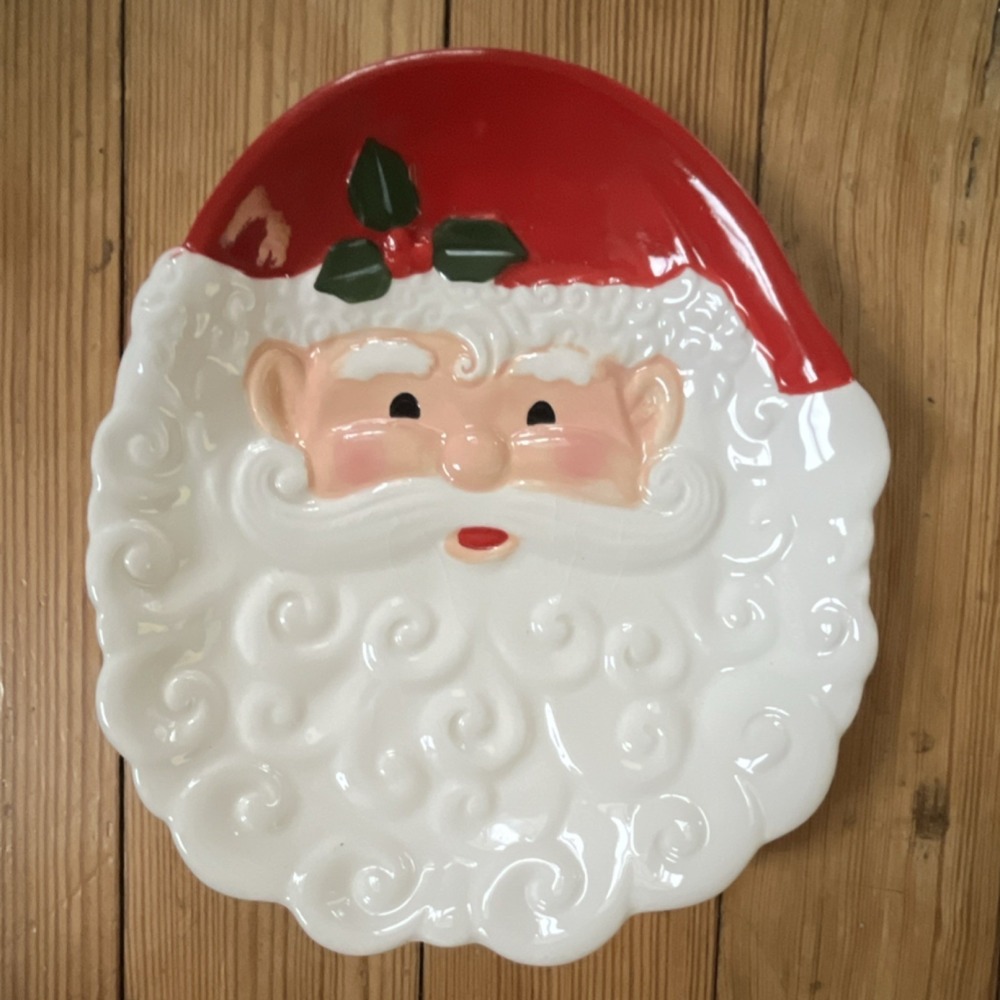 Pfaltzgraff Winterberry Santa Plate Ceramic Christmas White‎ Red Green